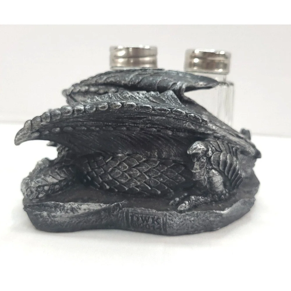 Sleeping Dragon Glass Salt and Pepper Shaker Set with Decorative Holder Display